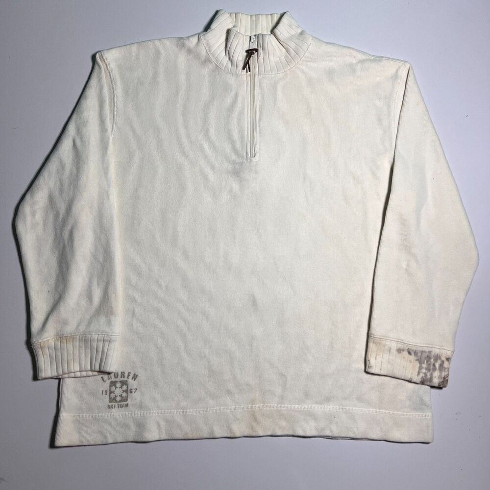 Vintage Lauren Ralph Lauren Ski Team 1967 Half Zip Sweater Womens XL Cream Knit